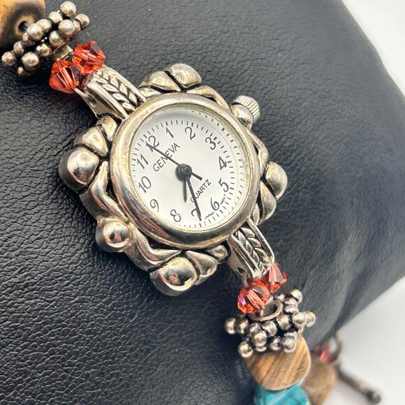 Vintage Geneva Beaded WR St. Steel Women’s Quartz Watch 22mm Working - Picture 3 of 8